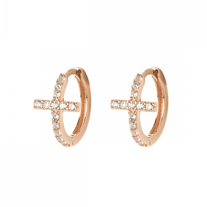 Simple Style Cross Copper Earrings Inlay Zircon Copper Earrings