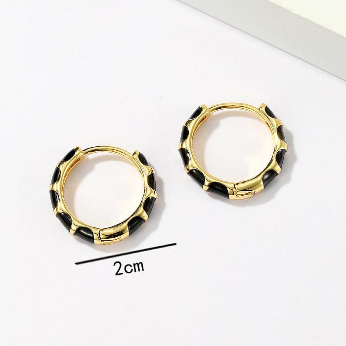 1 Pair Simple Style Round Copper Enamel Hoop Earrings