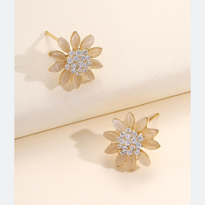 1 Pair Cute Simple Style Flower Daisy Plating Inlay Copper Zircon 18K Gold Plated Ear Studs