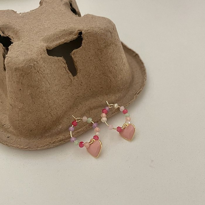 1 par de brincos de cobre esmaltados em formato de coração geométrico estilo IG estilo coreano