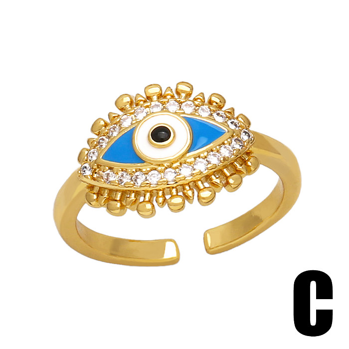 Moda estilo simples olho do diabo formato de coração revestimento de cobre incrustação de zircão banhado a ouro 18K anéis abertos