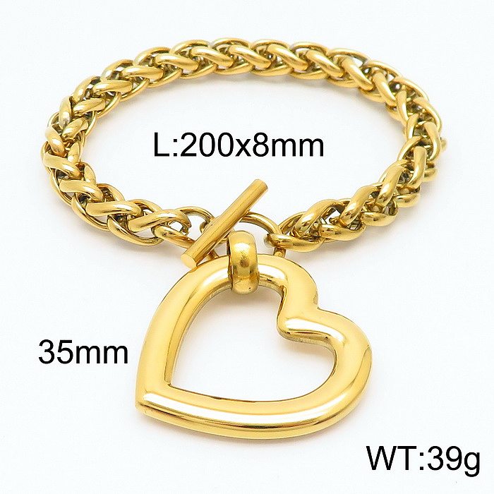 Casual estilo simples formato de coração rosto sorridente chapeamento de aço inoxidável pulseiras banhadas a ouro 18K colar