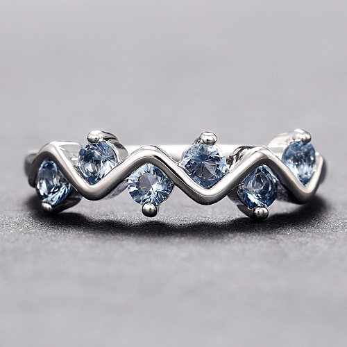 Simple Style Waves Copper Inlay Zircon Rings