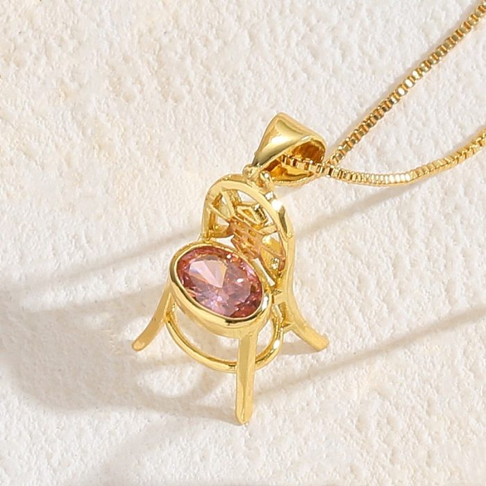Elegant Classic Style Chair Copper Plating Inlay Zircon 14K Gold Plated Pendant Necklace