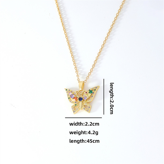 French Style Korean Style Butterfly Copper Zircon Pendant Necklace In Bulk