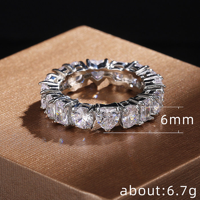 New Fashion Rectangular Heart Shaped Zircon Ring Female Full Circle Couple Jewelry