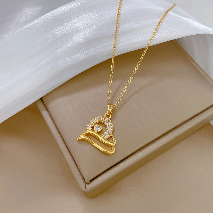 Retro Streetwear Heart Shape Titanium Steel Copper Artificial Gemstones Pendant Necklace In Bulk