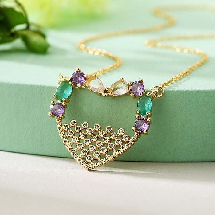 Elegant Simple Style U Shape Heart Shape Copper Plating Inlay Zircon 18K Gold Plated Pendant Necklace