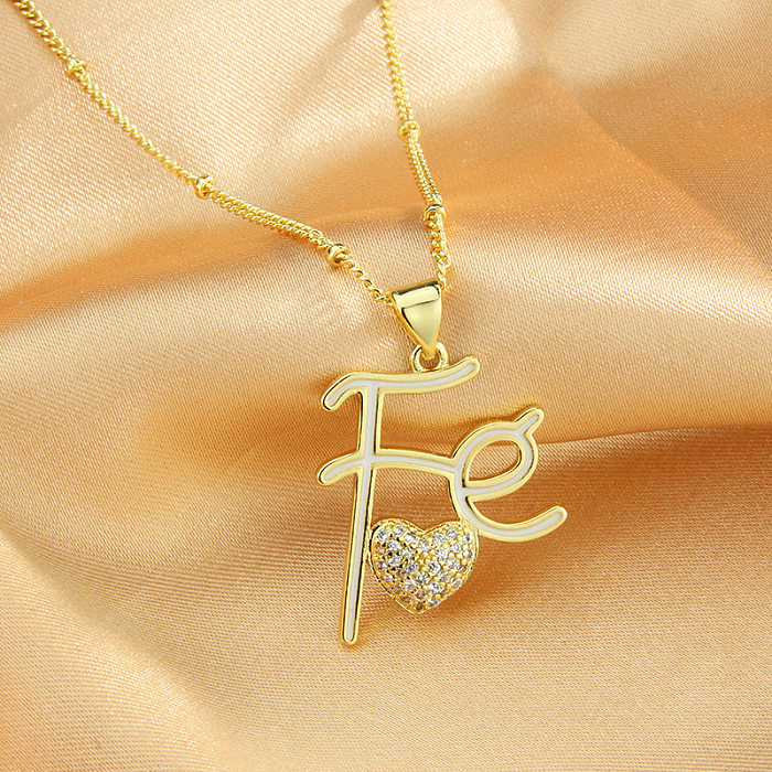 Collar de cobre con letras de estilo simple, collares de cobre con diamantes de imitación