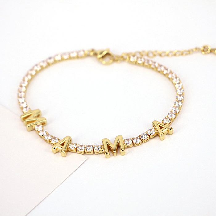 Fashion Letter LOVE MAMA Copper Inlaid Zircon Bracelet