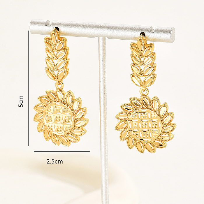1 Pair Elegant Vacation Leaf Plating Copper 18K Gold Plated Drop Earrings
