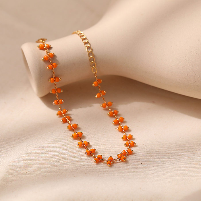Bracelets de chaîne de placage de cuivre de perle de rocaille de couleur unie de style ethnique