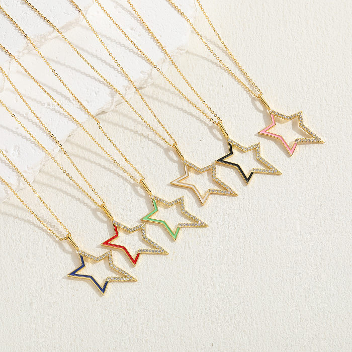 Elegant Star Copper 14K Gold Plated Zircon Necklace In Bulk