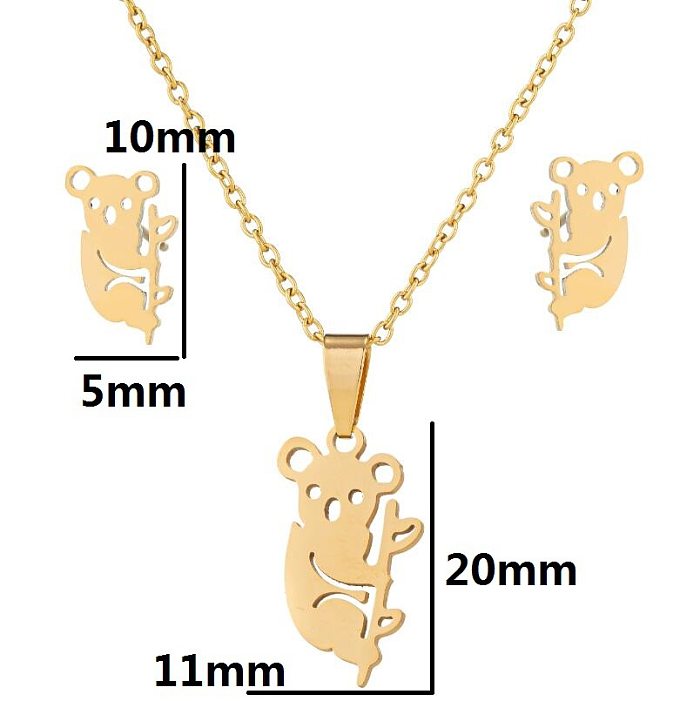 1 Set Cute Animal Stainless Steel Plating Earrings Necklace