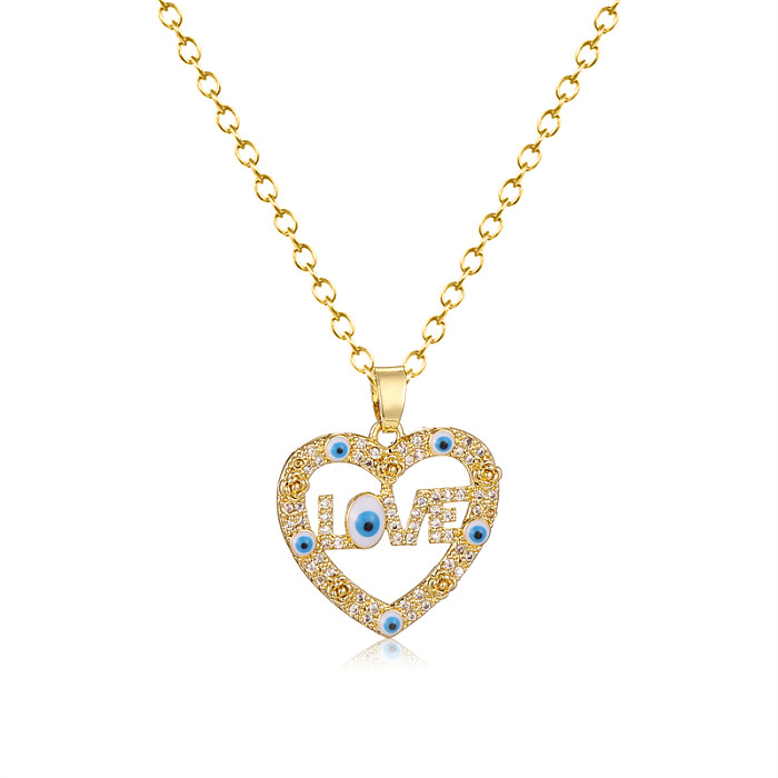 Elegant Basic Letter Devil'S Eye Heart Shape Stainless Steel Brass Plating Inlay Zircon 18K Gold Plated Pendant Necklace