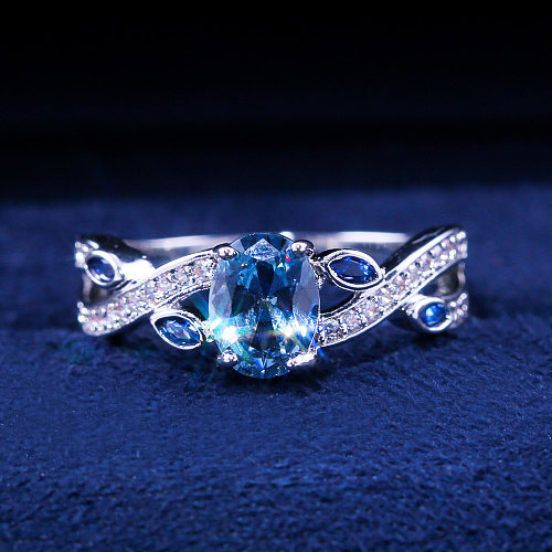 Nuevos accesorios de anillo Moda Royal Blue Zircon Ladies Copper Ring