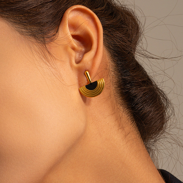 Collier de boucles d'oreilles plaqué or 18 carats en acier inoxydable et émail de style simple en demi-cercle de style IG