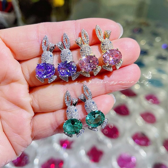 1 Pair Casual Cute Rabbit Plating Inlay Copper Zircon Ear Studs