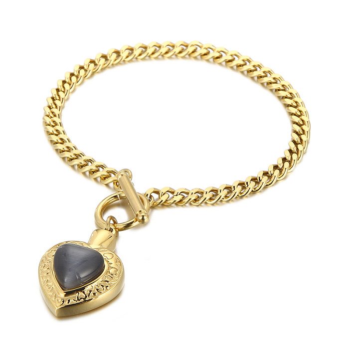 Collier de bracelets d'opale d'incrustation d'acier inoxydable de forme de coeur de mode