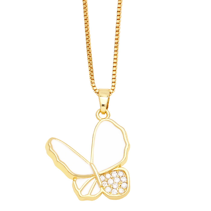 Simple Style Classic Style Butterfly Stainless Steel Copper 18K Gold Plated Zircon Pendant Necklace In Bulk