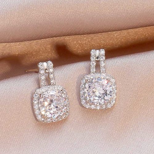 1 Piece Cute Square Copper Plating Inlay Rhinestones Gold Plated Ear Studs
