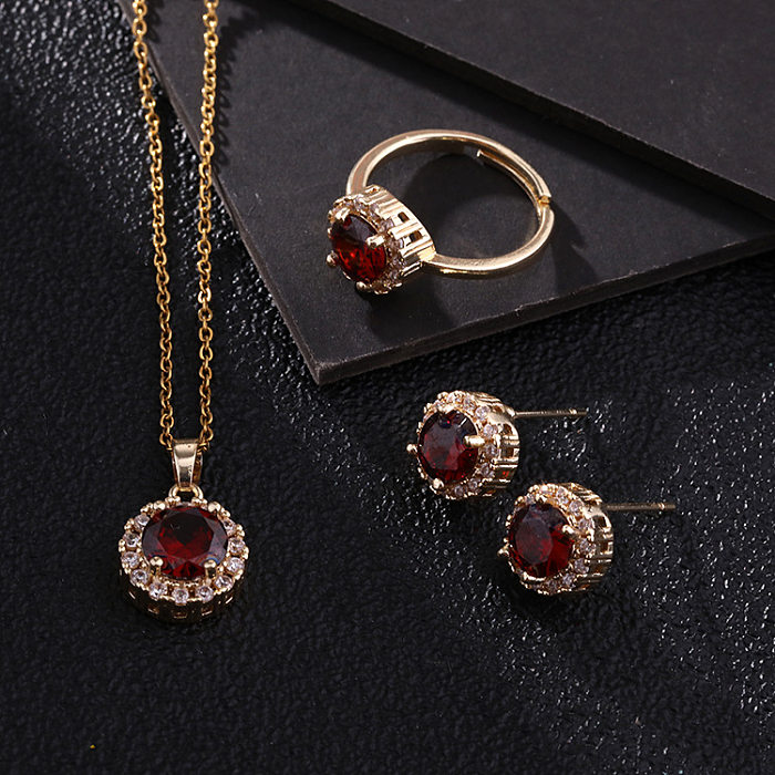 Conjunto de joyería para mujer con incrustaciones de cobre y titanio redondo de moda de 3 piezas