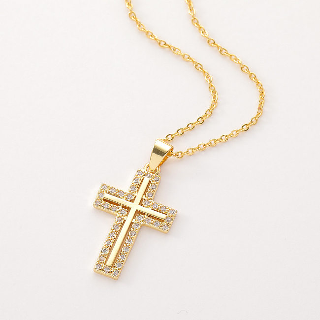 Women's Religious Cross Pendant Diamond Copper Sweater Chain Wholesale