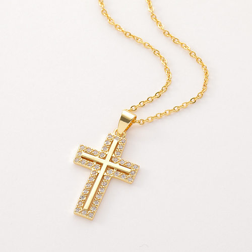 Religiöser Kreuz-Anhänger für Damen, Diamant-Kupfer-Pullover-Kette im Großhandel