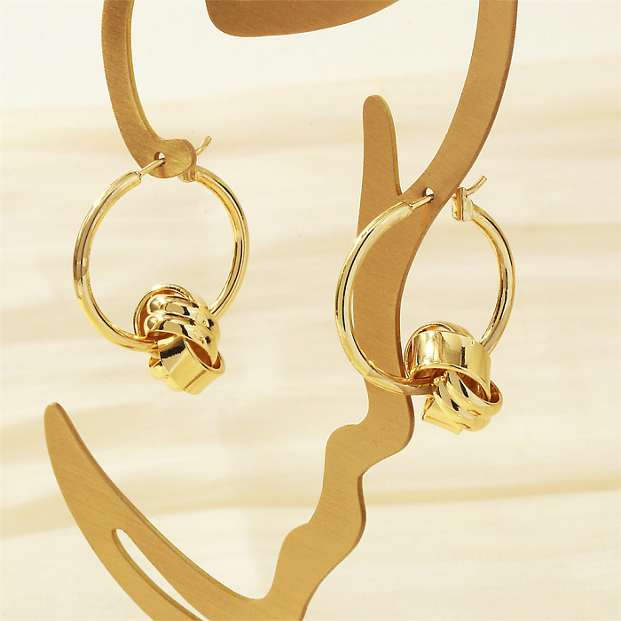 1 paire de boucles d'oreilles en cuivre plaqué or 18 carats, Style Simple, nœud rond