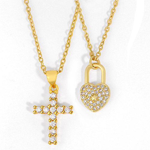 Explosionsmodelle Schmuck Diamant-Kreuz-Halskette Liebesschloss-Anhänger-Halskette Halsbandschmuck Großhandelsschmuck