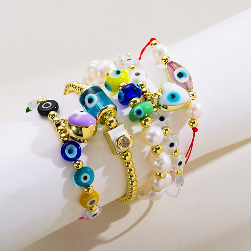 1 Stück Fashion Devil's Eye Rope Kupfer Perlen Emaille Inlay Künstliche Diamant Armbänder
