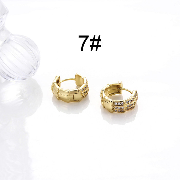 1 Pair Korean Style Round Copper Plating Inlay Zircon 18K Gold Plated Hoop Earrings Earrings