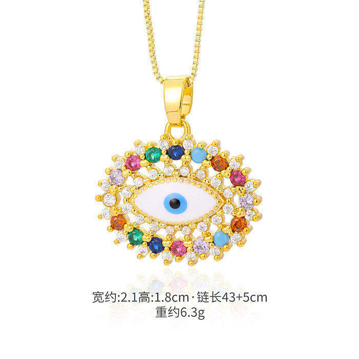 Simple Style Devil'S Eye Copper Plating Inlay Zircon Gold Plated Pendant Necklace