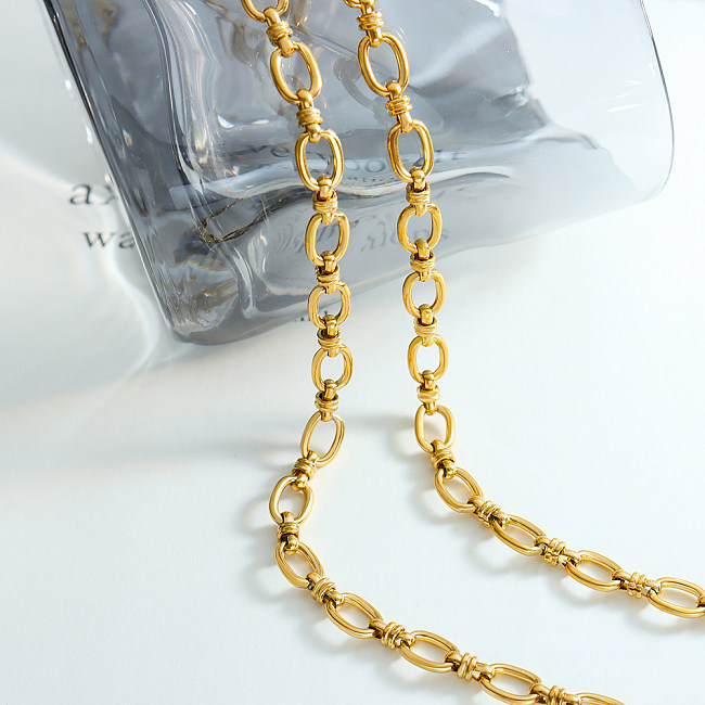Collier de bracelets plaqué or 18 carats en acier titane de couleur unie de style simple et décontracté