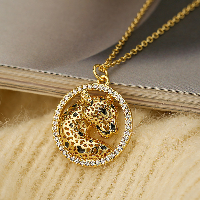 Hip-Hop Commute Animal Copper Plating Inlay Zircon 18K Gold Plated Pendant Necklace