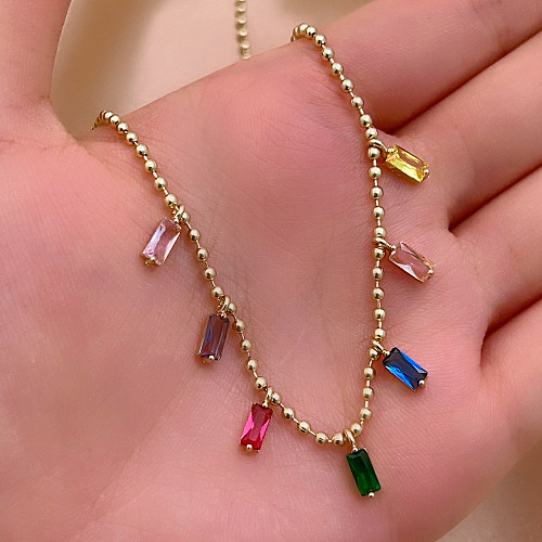 Casual Simple Style Shiny Colorful Copper Plating Inlay Zircon Gold Plated Necklace