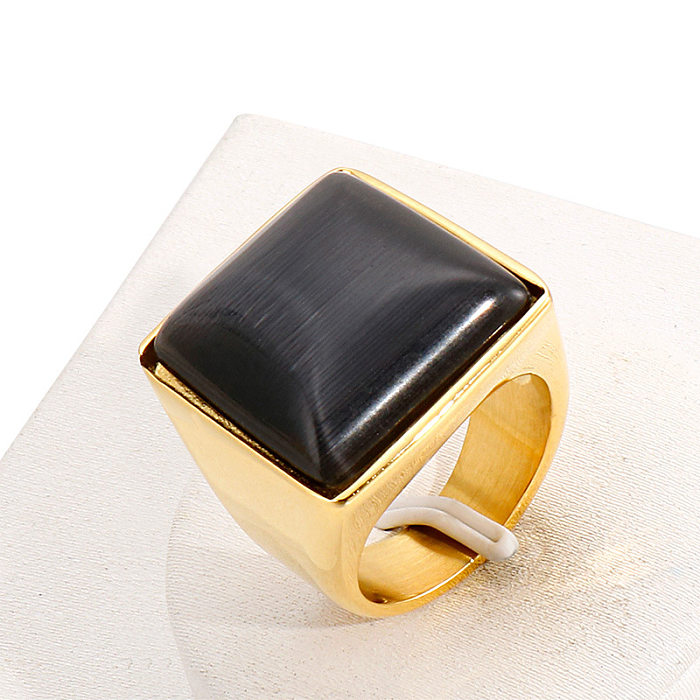 Joyería europea y americana, venta al por mayor, moda creativa, anillo cuadrado de ópalo de acero inoxidable, anillo Retro