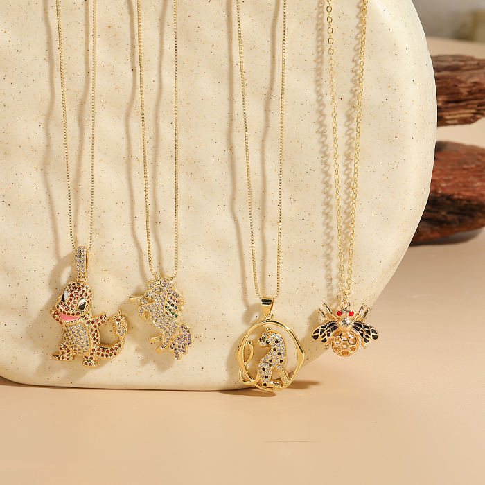 Collier avec pendentif en plaqué or 14 carats, élégant, luxueux, Style classique, Animal, placage de cuivre, incrustation de Zircon