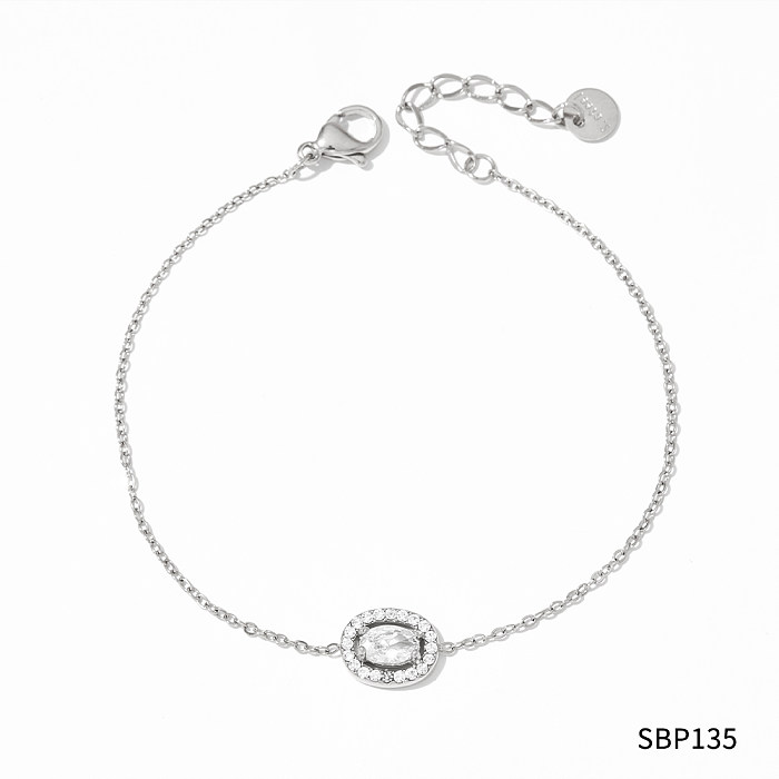 Elegant Round Stainless Steel Inlay Zircon Bracelets Earrings Necklace