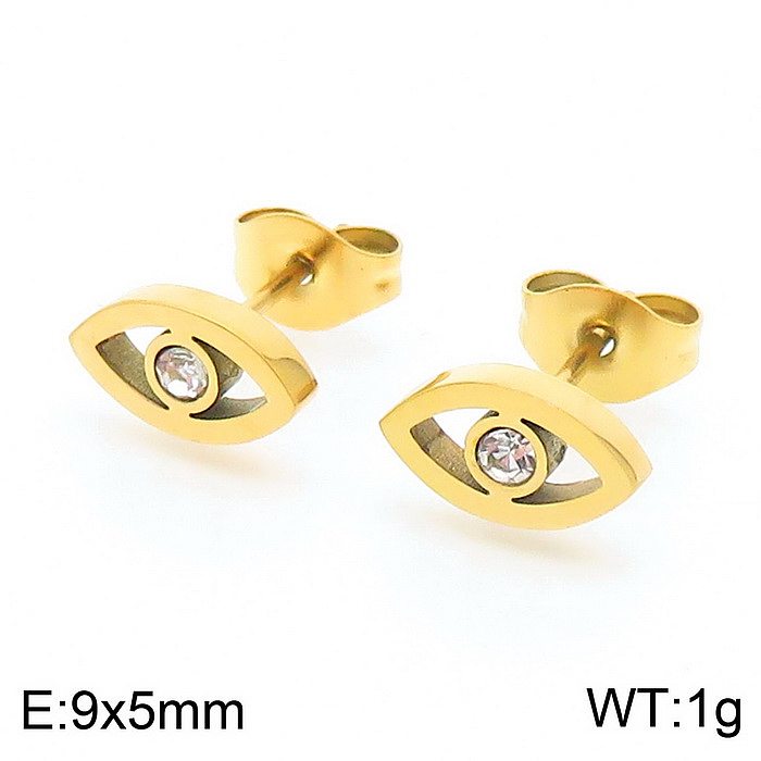 Doce estilo simples olho do diabo titânio chapeamento de aço incrustações strass banhado a ouro 18K pulseiras brincos colar