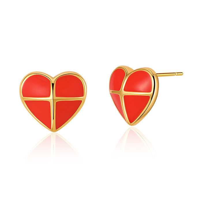 1 Pair Retro Sweet Triangle Devil'S Eye Heart Shape Enamel Plating Inlay Copper Zircon 18K Gold Plated Ear Studs