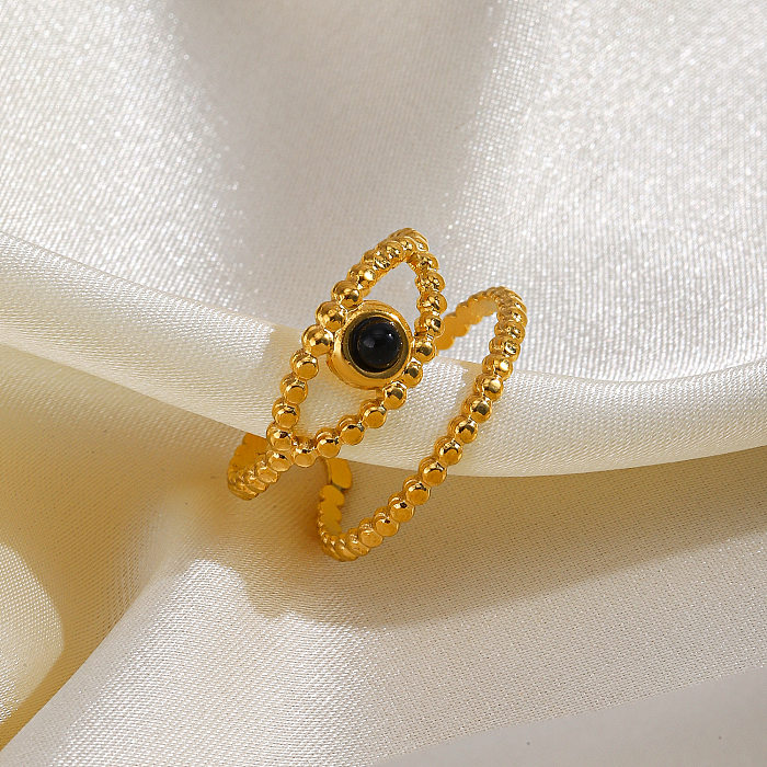 Estilo clássico geométrico de aço inoxidável banhado a ouro 18K turquesa opala obsidiana anel aberto a granel