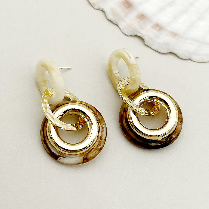 Boucles d'oreilles en cuivre plaqué or, couleur unie, 1 paire