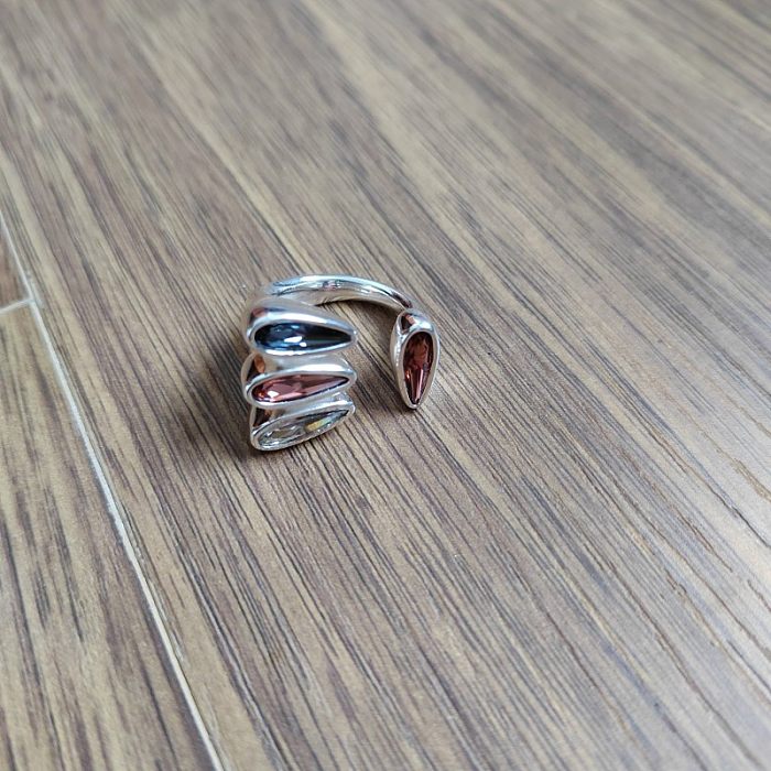 Novelty Simple Style Geometric Copper Plating Inlay Crystal Silver Plated Rings