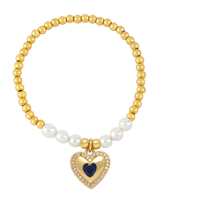 Bracelets en Zircon incrustés de perles de cuivre en forme de cœur de Style INS, 1 pièce