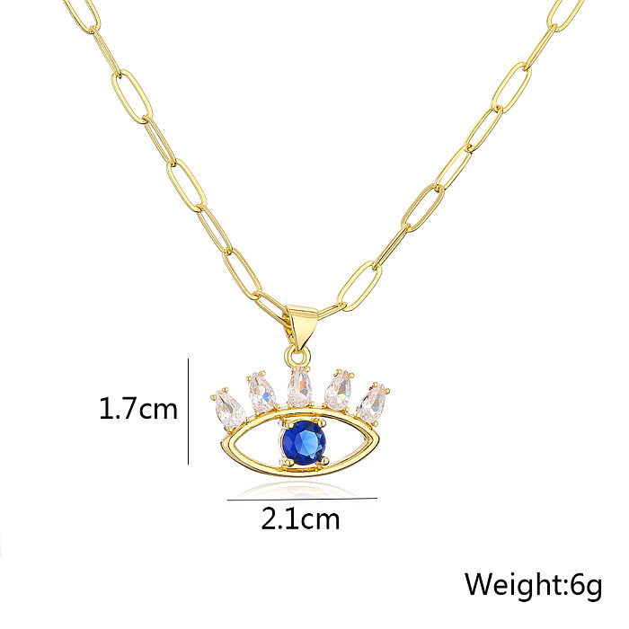 Fashion Copper Gold-Plated Micro Inlaid Zircon Eye Pendant Necklace Women's