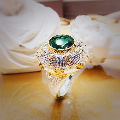 1 peça estilo vintage geométrico cobre chapeamento incrustação de pedras preciosas artificiais anel aberto