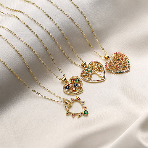 Fashion Heart Shape Copper Enamel Inlay Zircon Pendant Necklace 1 Piece