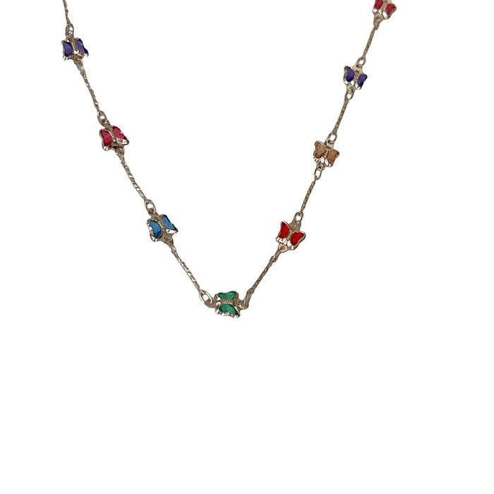 Classic Style Heart Shape Butterfly Copper Zircon Necklace In Bulk
