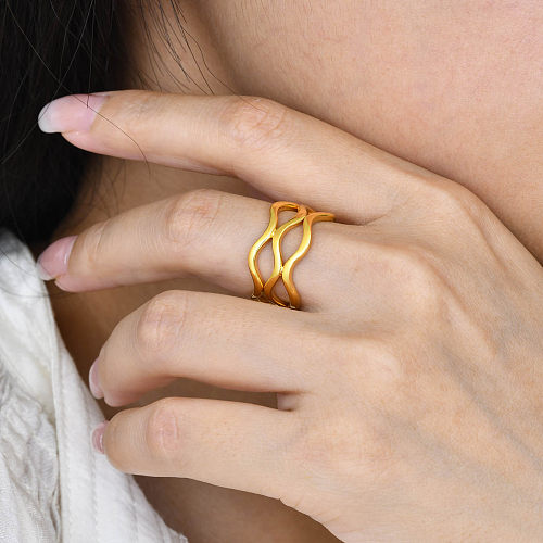 Simple Style Waves Stainless Steel Plating 18K Gold Plated Rings